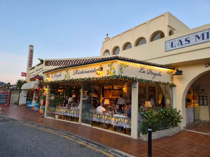 The corner terrace at dusk